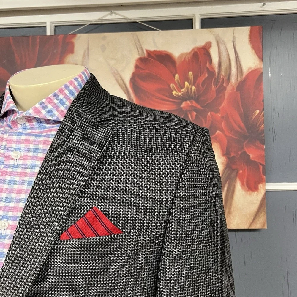 Lauren Ralph Lauren Blazer Mens 42L Long Polyester‎ Rayon Gray/Black Houndstooth